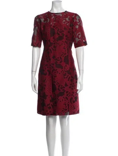 Pre-owned Lela Rose Floral Print Knee-length Dress In Red
