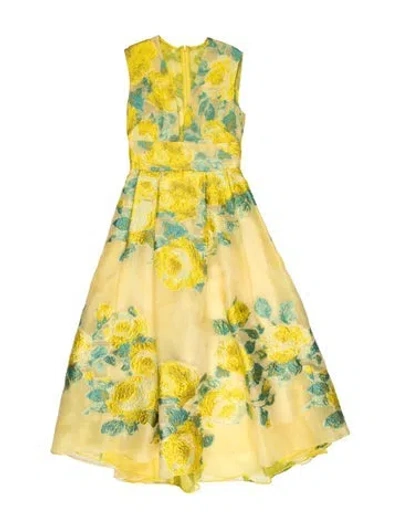 Pre-owned Lela Rose Floral Print Knee-length Dress In Yellow