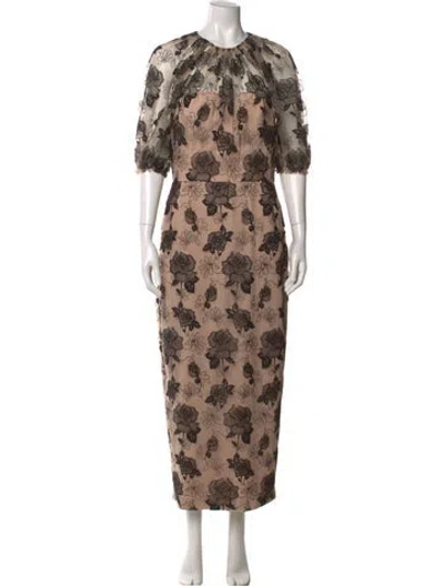 Pre-owned Lela Rose Floral Print Long Dress