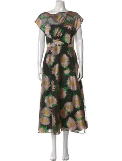 Pre-owned Lela Rose Floral Print Long Dress In Black