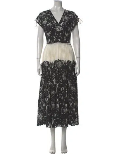 Pre-owned Lela Rose Floral Print Long Dress In Black