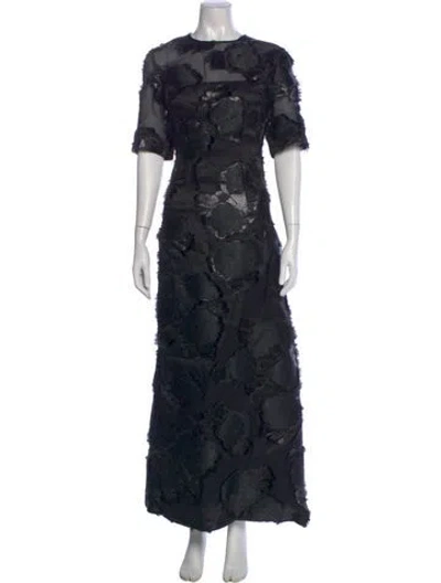 Pre-owned Lela Rose Floral Print Long Dress In Black