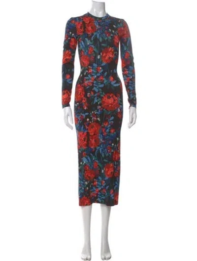 Pre-owned Lela Rose Floral Print Long Dress In Black