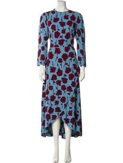 Pre-owned Lela Rose Floral Print Long Dress In Blue