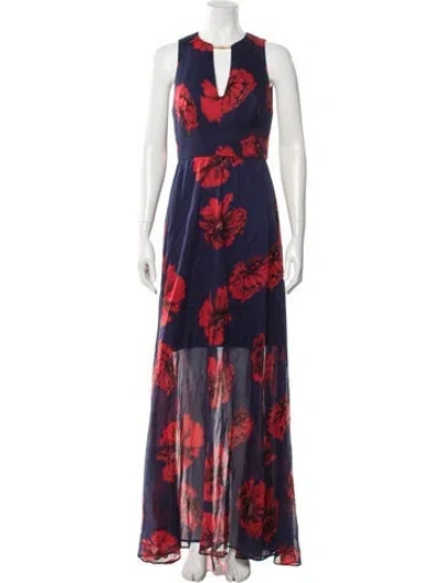 Pre-owned Lela Rose Floral Print Long Dress In Blue
