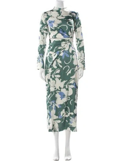 Pre-owned Lela Rose Floral Print Long Dress In Blue
