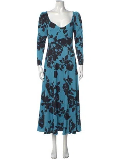 Pre-owned Lela Rose Floral Print Long Dress In Blue