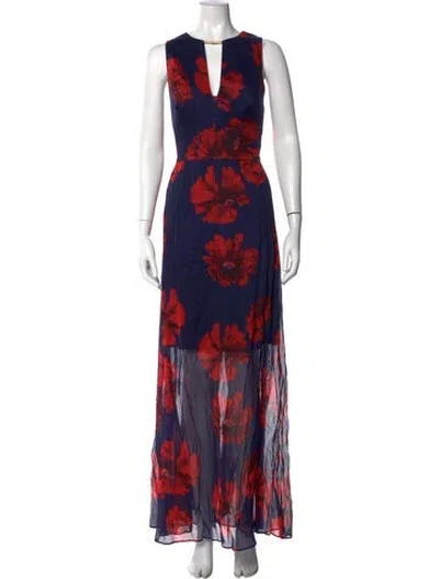 Pre-owned Lela Rose Floral Print Long Dress In Blue