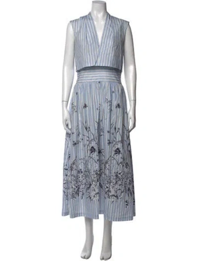Pre-owned Lela Rose Floral Print Long Dress In Blue