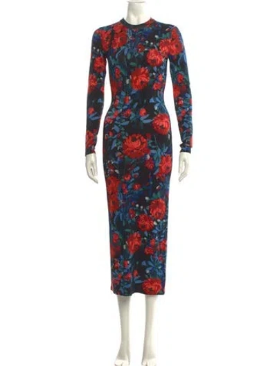 Pre-owned Lela Rose Floral Print Long Dress In Multi