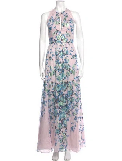 Pre-owned Lela Rose Floral Print Long Dress In Multi