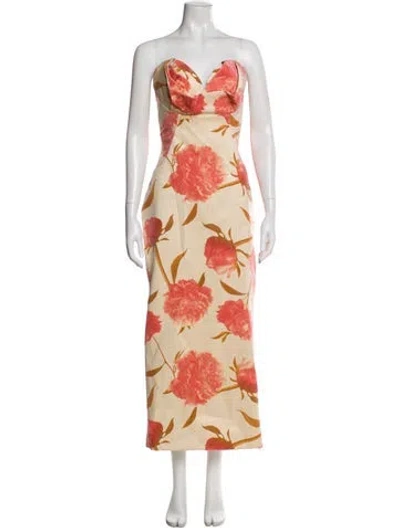 Pre-owned Lela Rose Floral Print Long Dress In Multi
