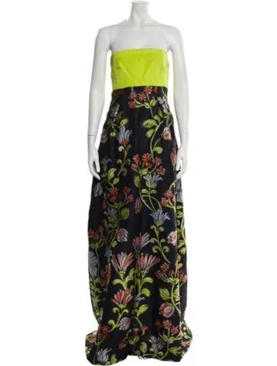 Pre-owned Lela Rose Floral Print Long Dress In Multi