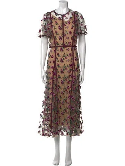 Pre-owned Lela Rose Floral Print Long Dress In Pink