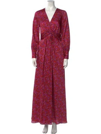 Pre-owned Lela Rose Floral Print Long Dress In Pink
