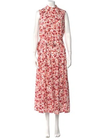 Pre-owned Lela Rose Floral Print Long Dress In Red