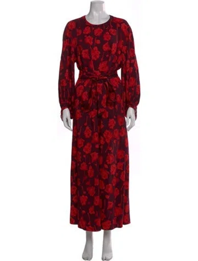 Pre-owned Lela Rose Floral Print Long Dress In Red