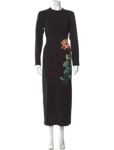 Pre-owned Lela Rose Floral Print Long Dress W/ Tags In Black