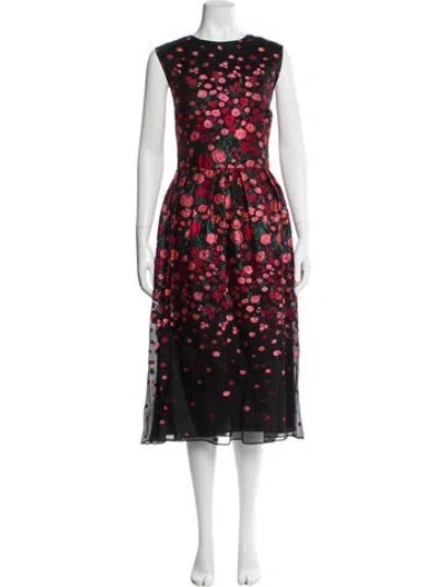 Pre-owned Lela Rose Floral Print Long Dress W/ Tags In Black