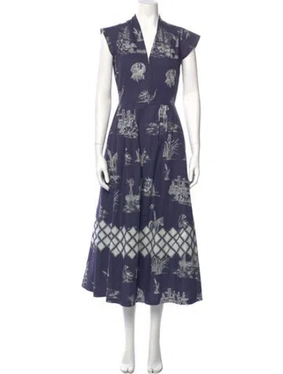 Pre-owned Lela Rose Floral Print Long Dress W/ Tags In Blue