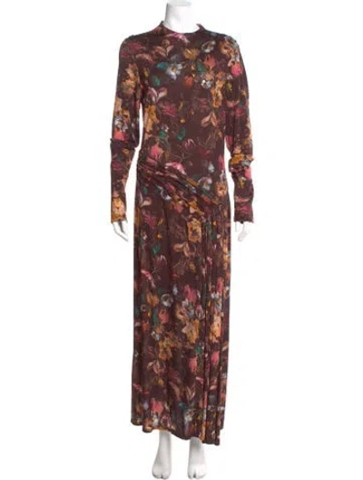 Pre-owned Lela Rose Floral Print Long Dress W/ Tags In Burgundy