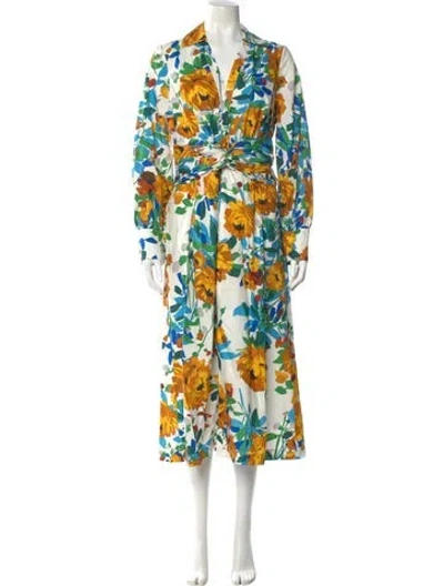 Pre-owned Lela Rose Floral Print Long Dress W/ Tags In Neutral