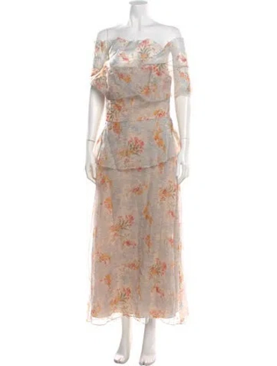 Pre-owned Lela Rose Floral Print Long Dress W/ Tags In Neutral