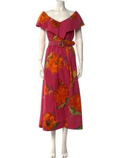 Pre-owned Lela Rose Floral Print Long Dress W/ Tags In Pink