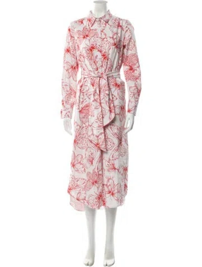 Pre-owned Lela Rose Floral Print Long Dress In White