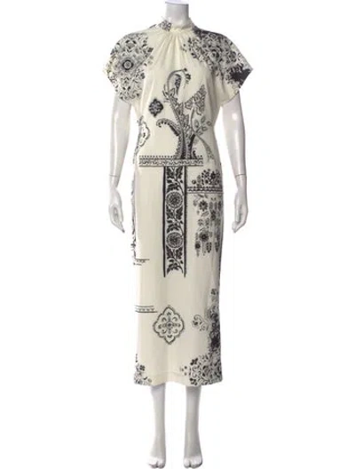 Pre-owned Lela Rose Floral Print Long Dress In White
