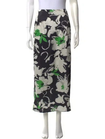 Pre-owned Lela Rose Floral Print Long Skirt In Black