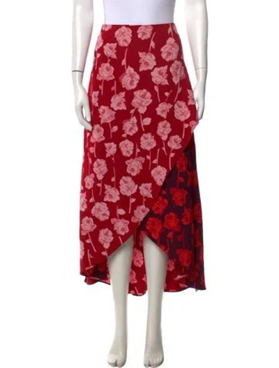 Pre-owned Lela Rose Floral Print Long Skirt In Red