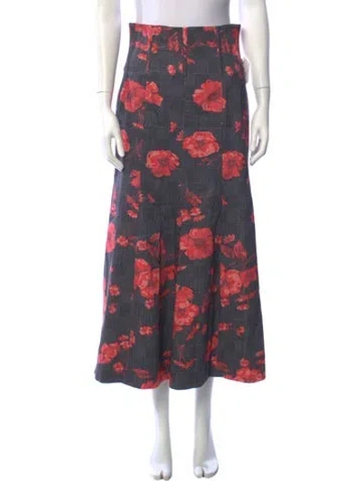 Pre-owned Lela Rose Floral Print Long Skirt W/ Tags In Red