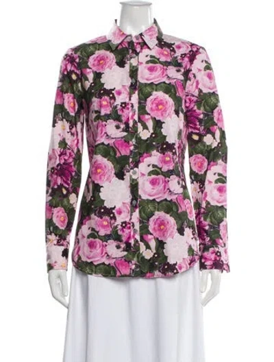 Pre-owned Lela Rose Floral Print Long Sleeve Blouse In Multi