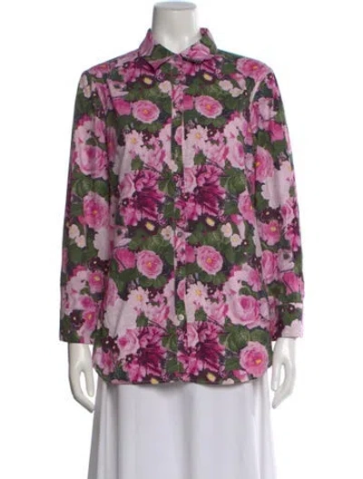 Pre-owned Lela Rose Floral Print Long Sleeve Blouse In Purple