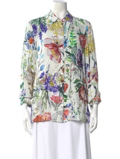 Pre-owned Lela Rose Floral Print Long Sleeve Blouse W/ Tags In White