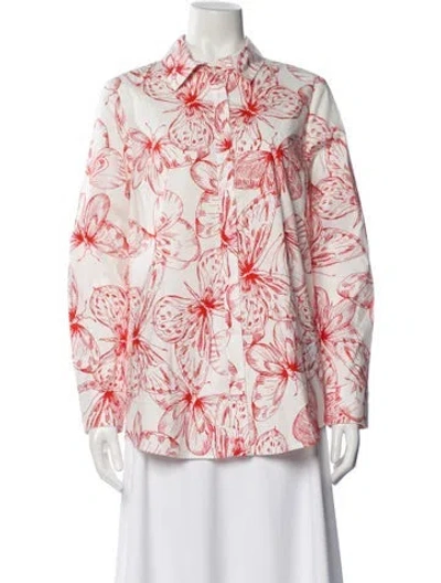 Pre-owned Lela Rose Floral Print Long Sleeve Button-up Top W/ Tags In Multi