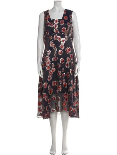 Pre-owned Lela Rose Floral Print Midi Length Dress In Black