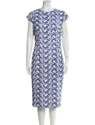 Pre-owned Lela Rose Floral Print Midi Length Dress In Blue