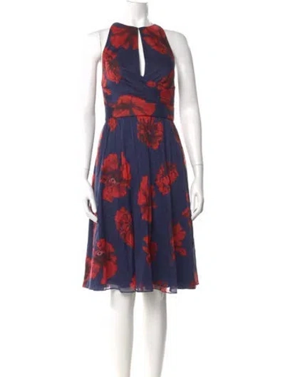 Pre-owned Lela Rose Floral Print Midi Length Dress In Blue