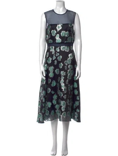 Pre-owned Lela Rose Floral Print Midi Length Dress In Blue
