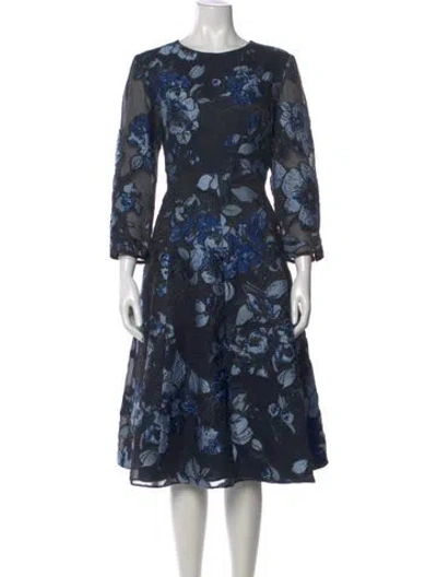 Pre-owned Lela Rose Floral Print Midi Length Dress In Blue