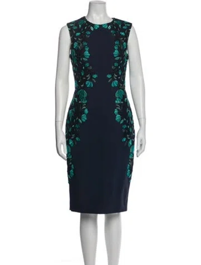 Pre-owned Lela Rose Floral Print Midi Length Dress In Blue
