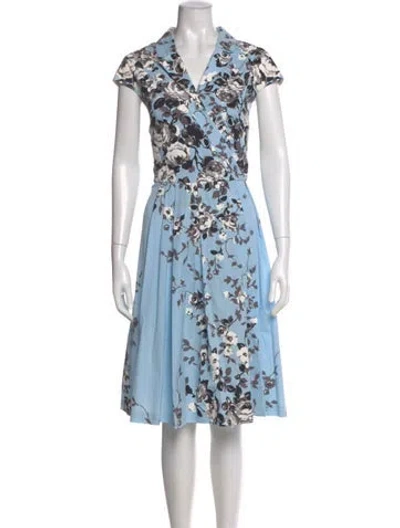 Pre-owned Lela Rose Floral Print Midi Length Dress In Blue