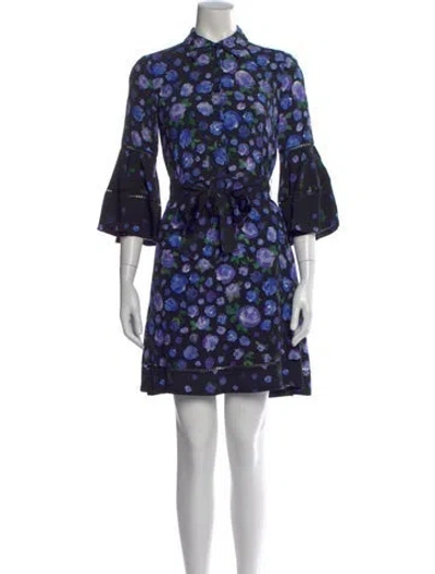 Pre-owned Lela Rose Floral Print Midi Length Dress In Blue