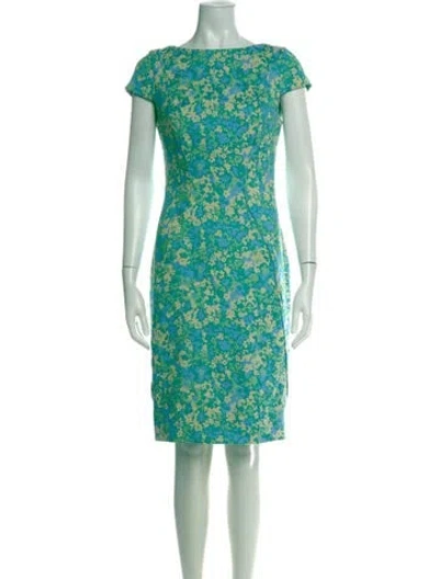 Pre-owned Lela Rose Floral Print Midi Length Dress In Green