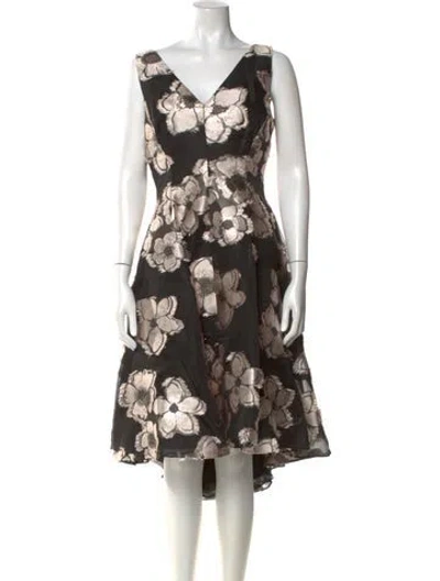 Pre-owned Lela Rose Floral Print Midi Length Dress In Multi