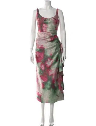 Pre-owned Lela Rose Floral Print Midi Length Dress In Multi