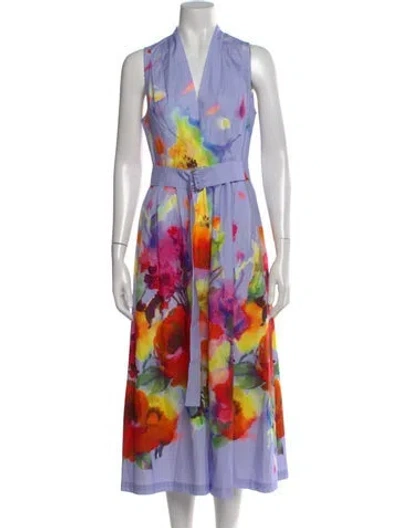 Pre-owned Lela Rose Floral Print Midi Length Dress In Multi