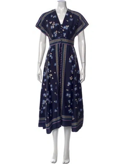 Pre-owned Lela Rose Floral Print Midi Length Dress In Multi